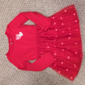 Cat & Jack Girls XS 4/5 Valentine's Long Sleeve Red Tulle Skirt Dress w/ Hearts